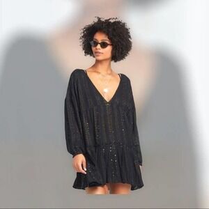 LSpace Byron Tunic Black Gold Cover Up Mini Dress Women's Small Beachy Vacation